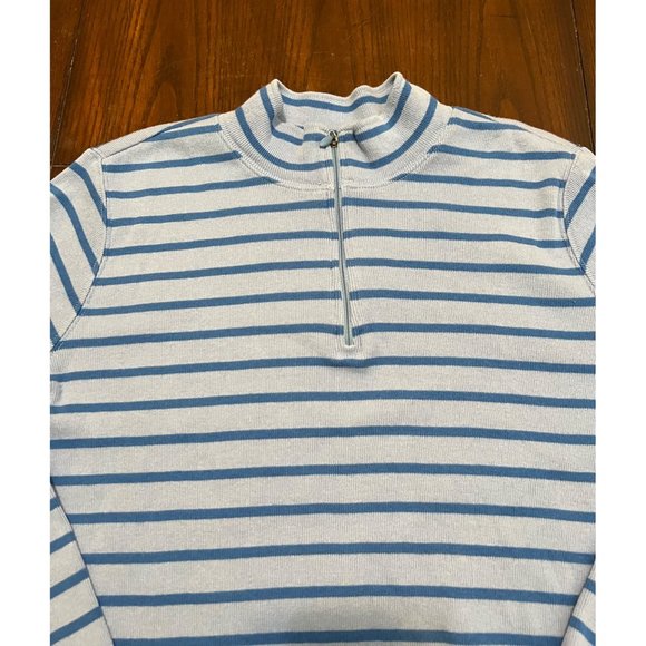 L.L.Bean Blue Striped long Sleeve Pullover Quarter Zip Sweater Women's 2X - Picture 2 of 6